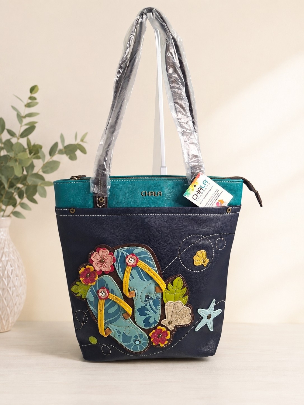 CHALA Navy & Teal Beach Flip-Flop Tote Bag
